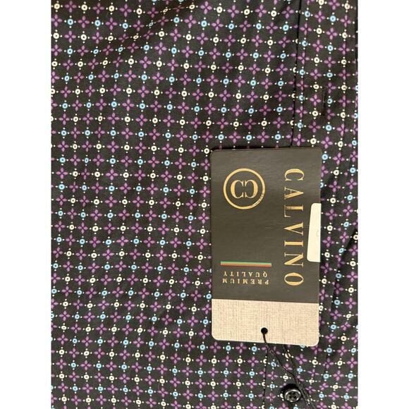 Calvino Shirt Mens XL Geometric Pattern Purple Blue Button Up Long Sleeve NWT - Picture 7 of 9